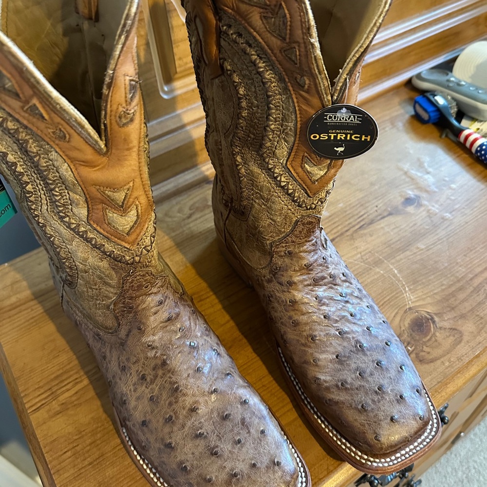 Ostrich Leather Boots - Tan